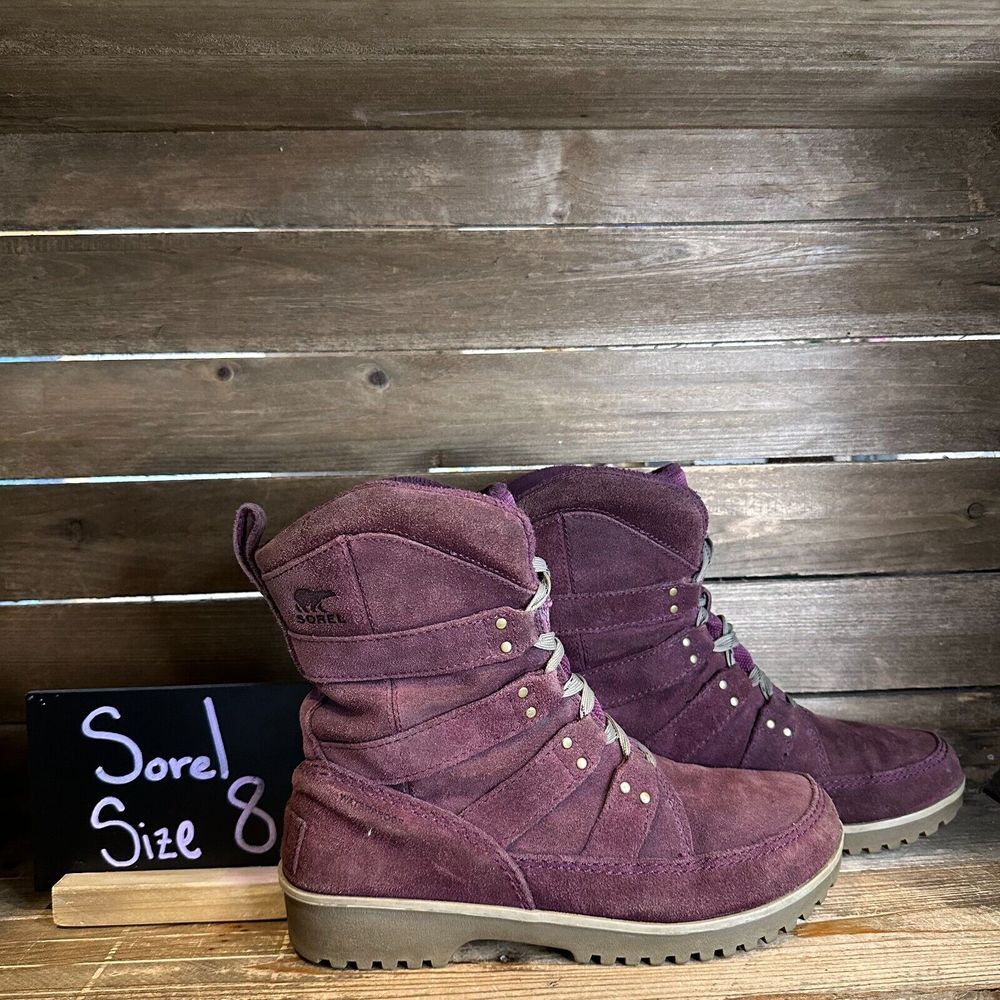 Womens Sorel Meadow Lave Magenta Red Suede Mid Waterproof Winter Boots Size 8‎ M